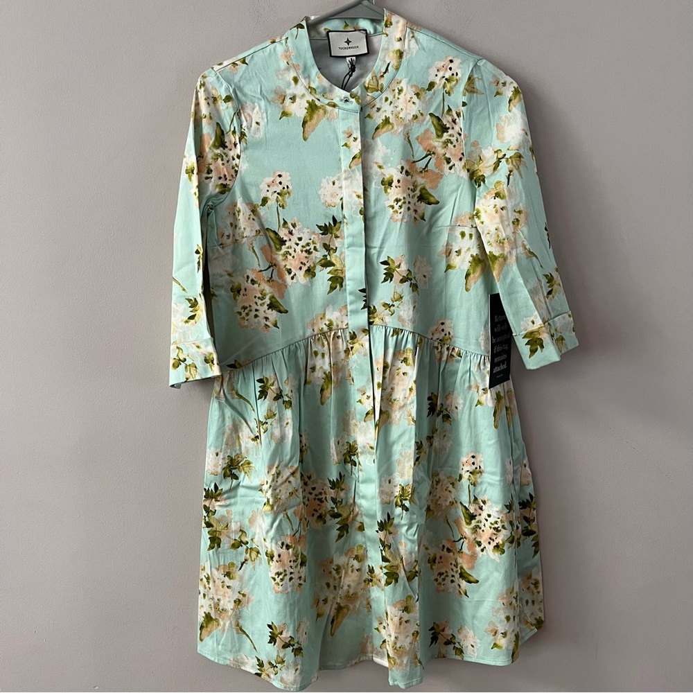 Tuckernuck Royal mini shirt dress Ladies size xxs Aqua watercolor floral green - Picture 2 of 8